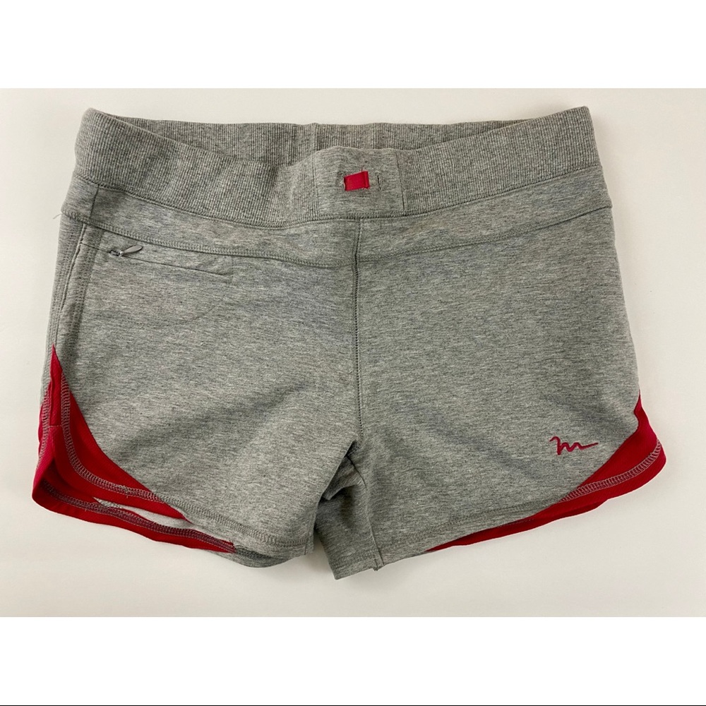 Free Motion Athletic Shorts with a Cute Zippered Front Pocket. Size Large. Gray.
